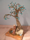 Faux Bonsai Tree, beaded bonsai tree, with hand made Monk sitting on a rock